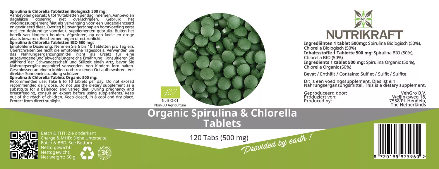 Chlorella-Spiruline combinaison comprimés 120 pièces bio